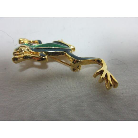 Vintage Leaping Frog Blue & Green Enamel Brooch Pin Gold Tone - Picture 3 of 5